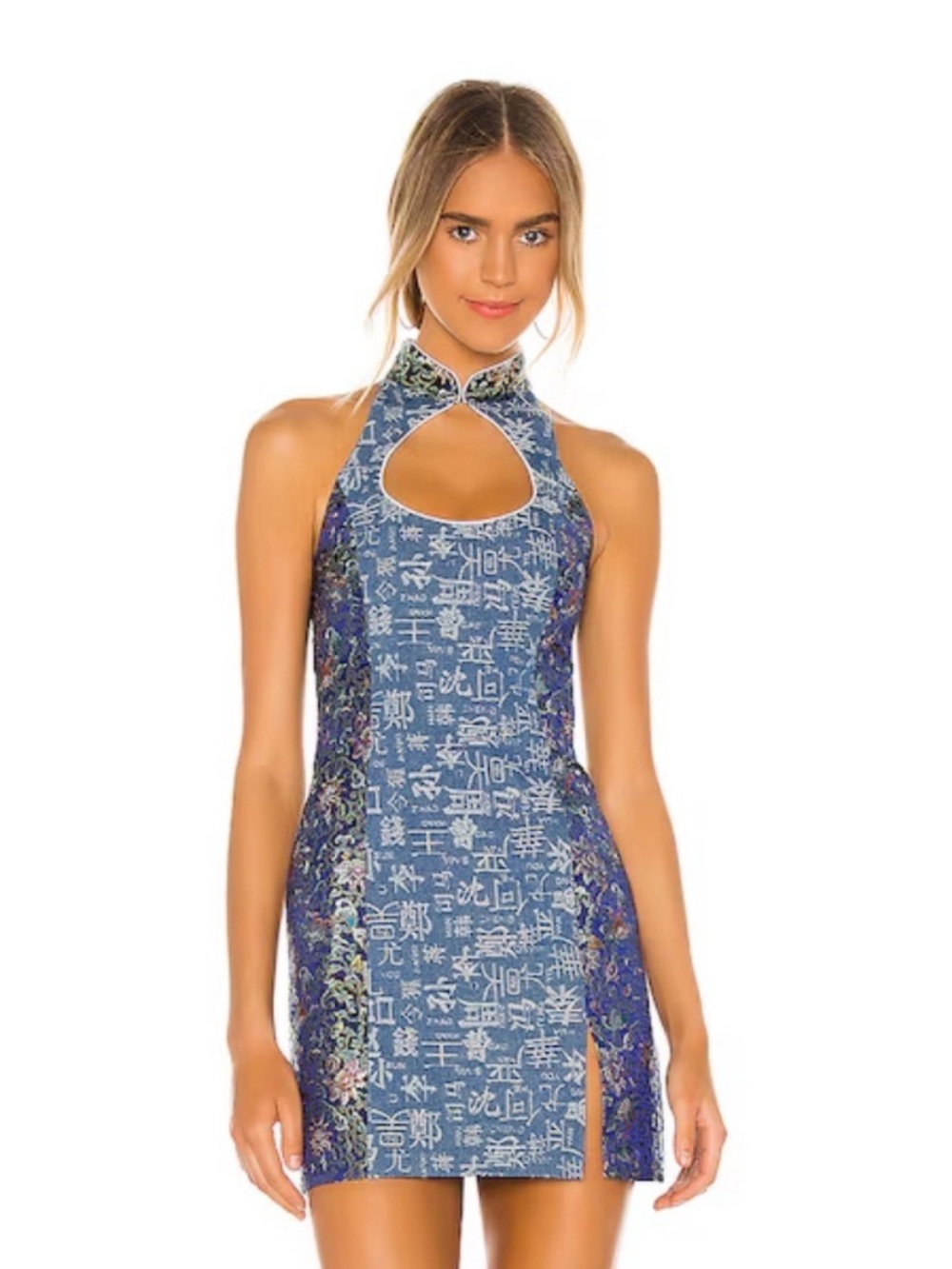 Kim Shui Dress Denim Mini Lace Up in Blue Combo
